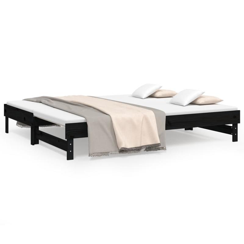 Uitklapbed – Opklapbed – Logeerbed – Eenpersoonsbed – Zithoekbed – 2x 90x200 cm – Massief Grenenhout – Ruimtebesparend Zwart Design