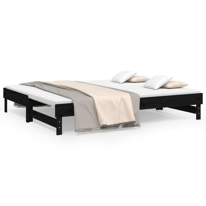 Uitklapbed – Opklapbed – Logeerbed – Eenpersoonsbed – Zithoekbed – 2x 90x200 cm – Massief Grenenhout – Ruimtebesparend Zwart Design