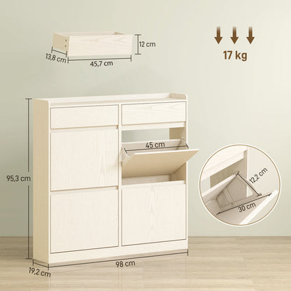 HOMCOM 8-Pair Shoe Cabinet, Narrow Shoe Cabinet, Entryway Furniture with 2 Sliding Drawers And 4 Foldable Drawers, for Hallway And Entryway, 98 X 19.2 X 95.3 Cm, White