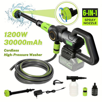 Hogedrukreiniger – Hogedrukspuit – Autoreiniger – Draadloze Spuit – Terrasreiniger – 1200W Brushless Motor – 6-in-1 Multifunctionele Sproeikop – Met 2 Accu’s