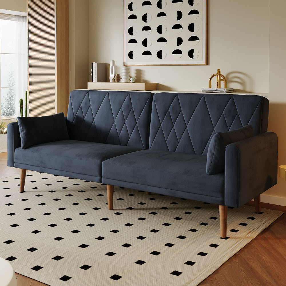 Slaapbank – Slaapsofa – Logeerbed – Bedbank – Bankbed – Verstelbare Rugleuning 3 Standen – Luxe Zachte Velvet Bekleding – Compact 2-Zits – Met Kussens En Zijvak – Zwart