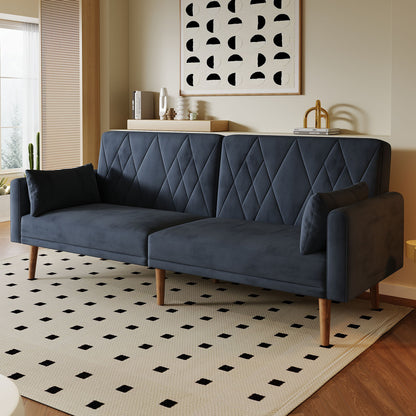 Slaapbank – Slaapsofa – Logeerbed – Bedbank – Bankbed – Verstelbare Rugleuning 3 Standen – Luxe Zachte Velvet Bekleding – Compact 2-Zits – Met Kussens En Zijvak – Zwart