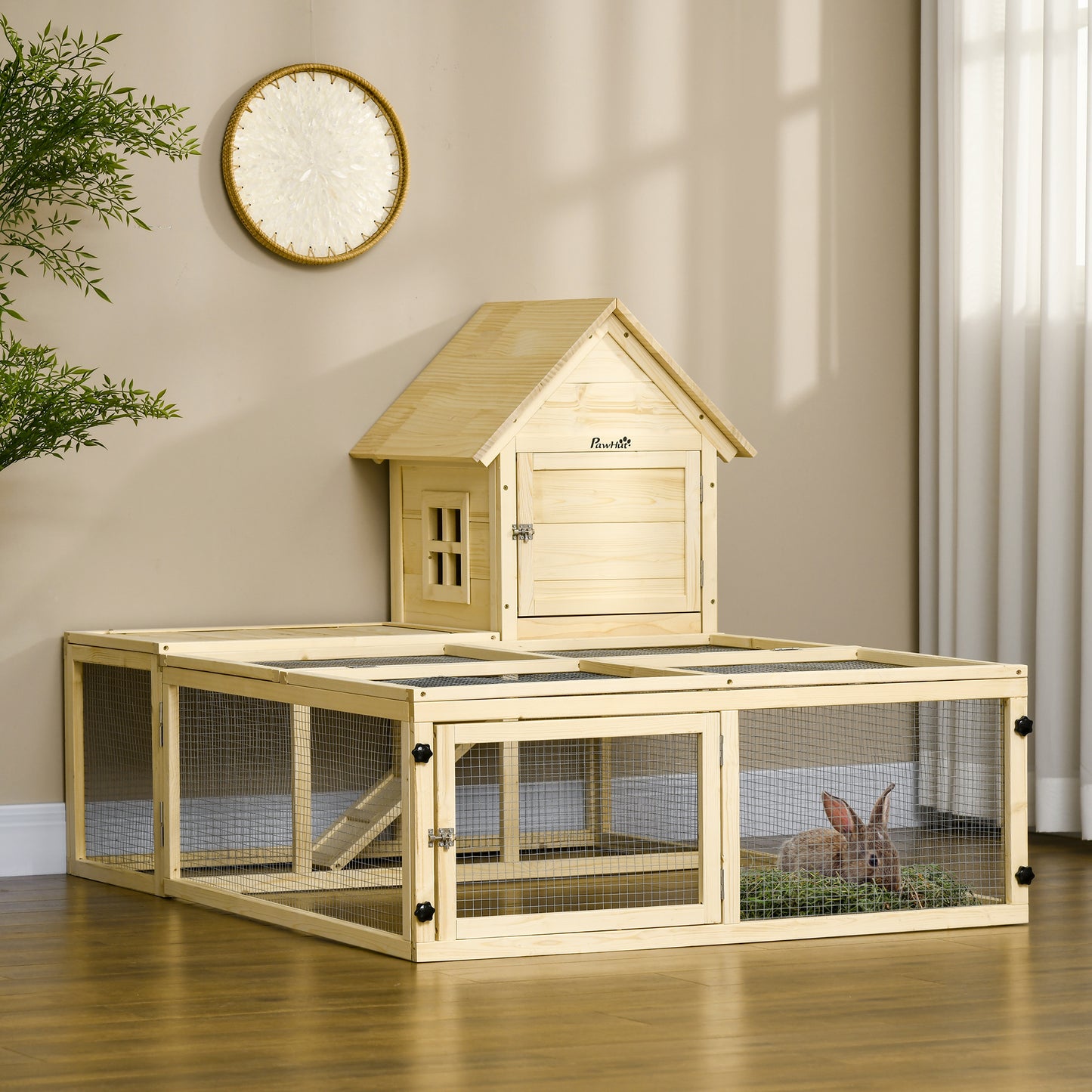 Konijnenhok – Konijnenkooi – Knaagdierverblijf – Konijnenren – Houten Huis – Twee Niveaus – Vergrendelbare Deuren – Ruim 151,5x106x97 cm