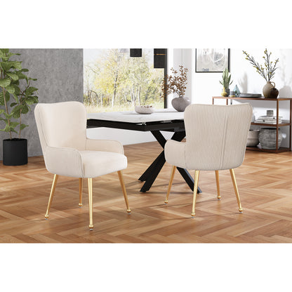 Eetkamerstoel – Velvet Stoel – Kuipstoel – Set Van 2 – Luxe Design – Beige – Gouden Metalen Poten – Met Armleuningen – Verstelbare Glijders