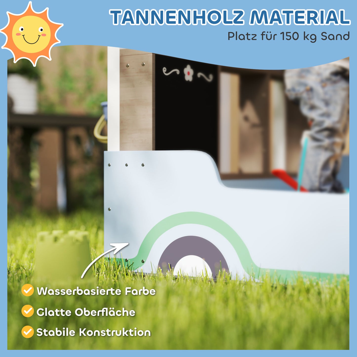 Zandbak – Zandbak Met Zonnedak – Speelbak – Zandtafel – Kinderspeeltuin – Blauw – Duurzaam Vurenhout – Inclusief Bankje En Tekenbord