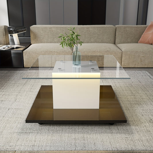 Salontafel – Woonkamertafel – Koffietafel – Bijzettafel – Tafel – Hoogglans Glas – Draaibare Wieltjes – Schuifsysteem – Compact formaat
