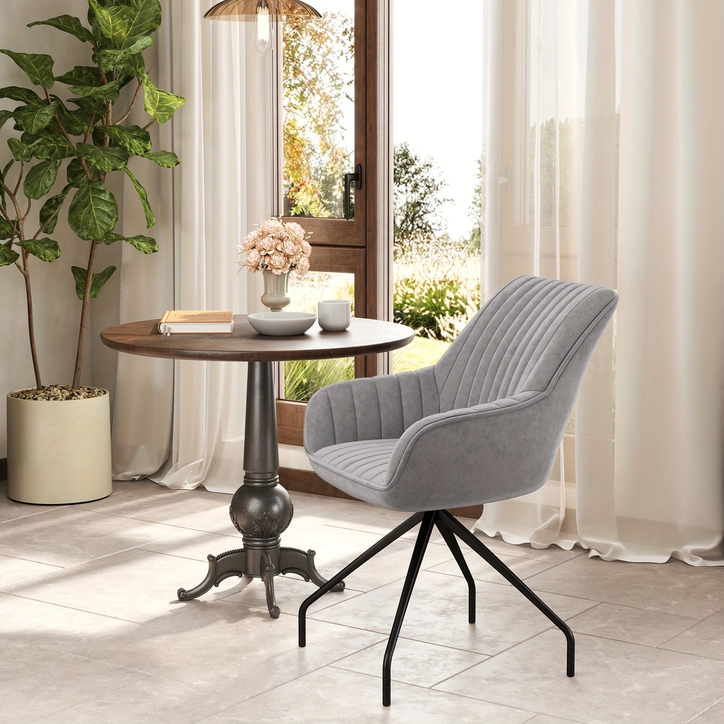 Draaifauteuil – Fauteuil – Lounge Stoel – Draaistoel – Relaxstoel – Velvetlook Stoffering – Met Armleuningen – 360 Graden Draaibaar – Stevig Metalen Onderstel
