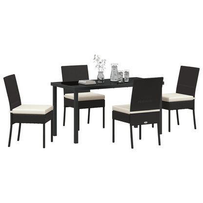 5-Delige Tuinset – Tuinmeubelset – Tuindining Set – Balkonset – Terrasmeubels – Zwart Poly-Rattan – Weerbestendig & Lichtgewicht