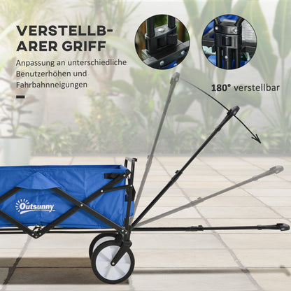 Handkar – Transportwagen – Bolderkar – Opvouwbare Kar – Trolley – Donkerblauw – Draagvermogen 68 kg – Verstelbare Handgreep en Remmen