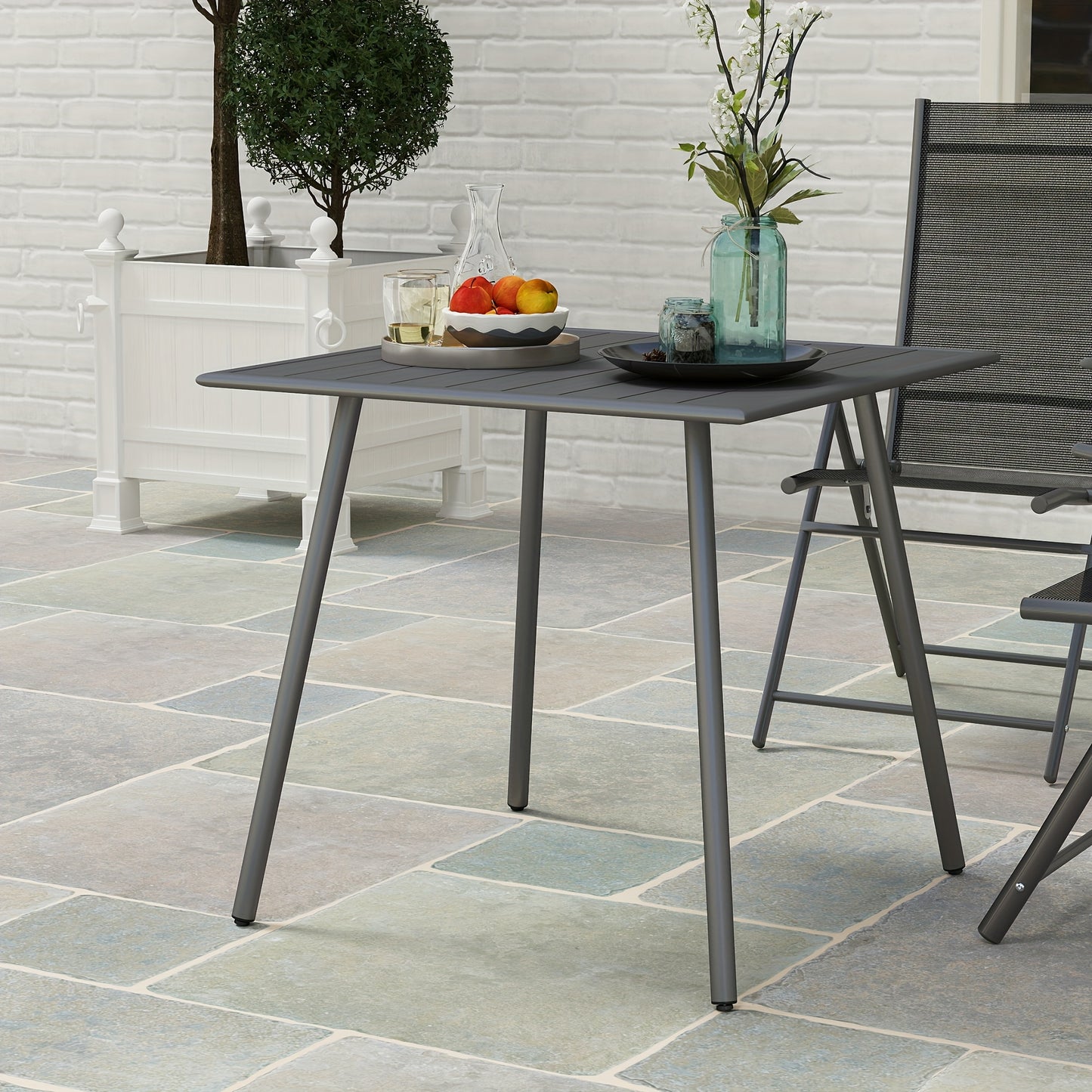 Eettafel Steel – Dinertafel – Balkontafel – Metaal Tafel – Industriële Tafel – Stevig Stalen Frame – Compact 80x80 cm Voor 4 Personen