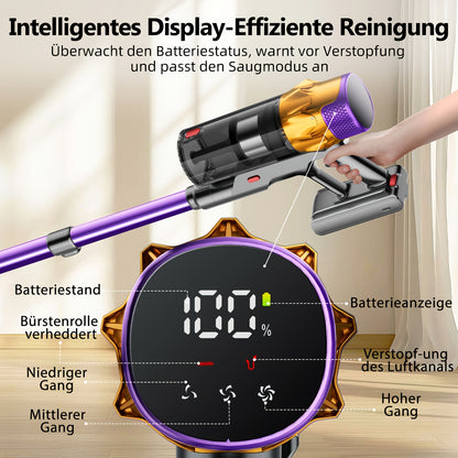 Authmic 2L Cordless Vacuum Cleaner 46000Pa/70Min Upgrade | With Display, Anti-Tangle Brush, Wall Charging Station, 8-Layer Filtration, Ultra-Quiet, Suitable for Pet Hair, Carpets, Hard Floors, Cars