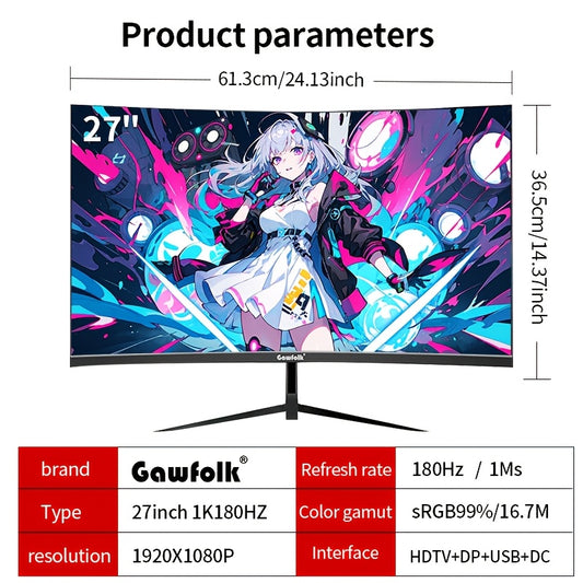 Gaming Monitor – Gaming Scherm – Curved Monitor – PC Monitor – 27 Inch – 180Hz Verversingssnelheid – 1500R Gebogen Design