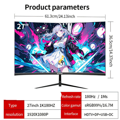 27 inch curved gaming monitor – curved scherm – gaming display – QHD monitor – frameless scherm – 180Hz verversingssnelheid – 1500R curve