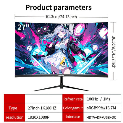 Gaming Monitor – Curved Monitor – Gaming Scherm – PC Monitor – Full HD Monitor – 27 Inch – QHD Resolutie – 180 Hz Verversingssnelheid