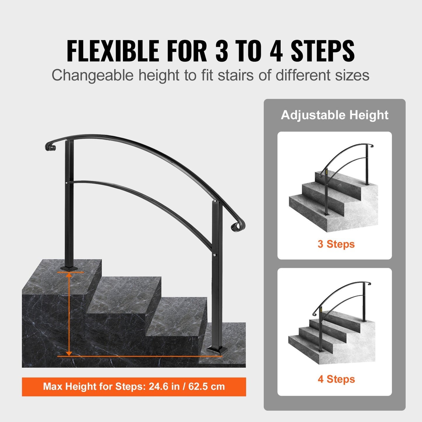 Trapleuning – Handrail – Balustrade – Traprail – Leuning – Smeedijzer – Verstelbaar tot 106 cm – Inclusief Bevestigingsset