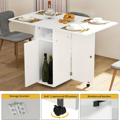 Uittrektafel – Inklapbare Tafel – Uitschuifbare Eettafel – Opklapbare Bureau – Verplaatsbare Werktafel – Wit – Modern – Met Wieltjes En Opbergruimte – 120x70x75 cm – Stevig Hardhout & Spaanplaat