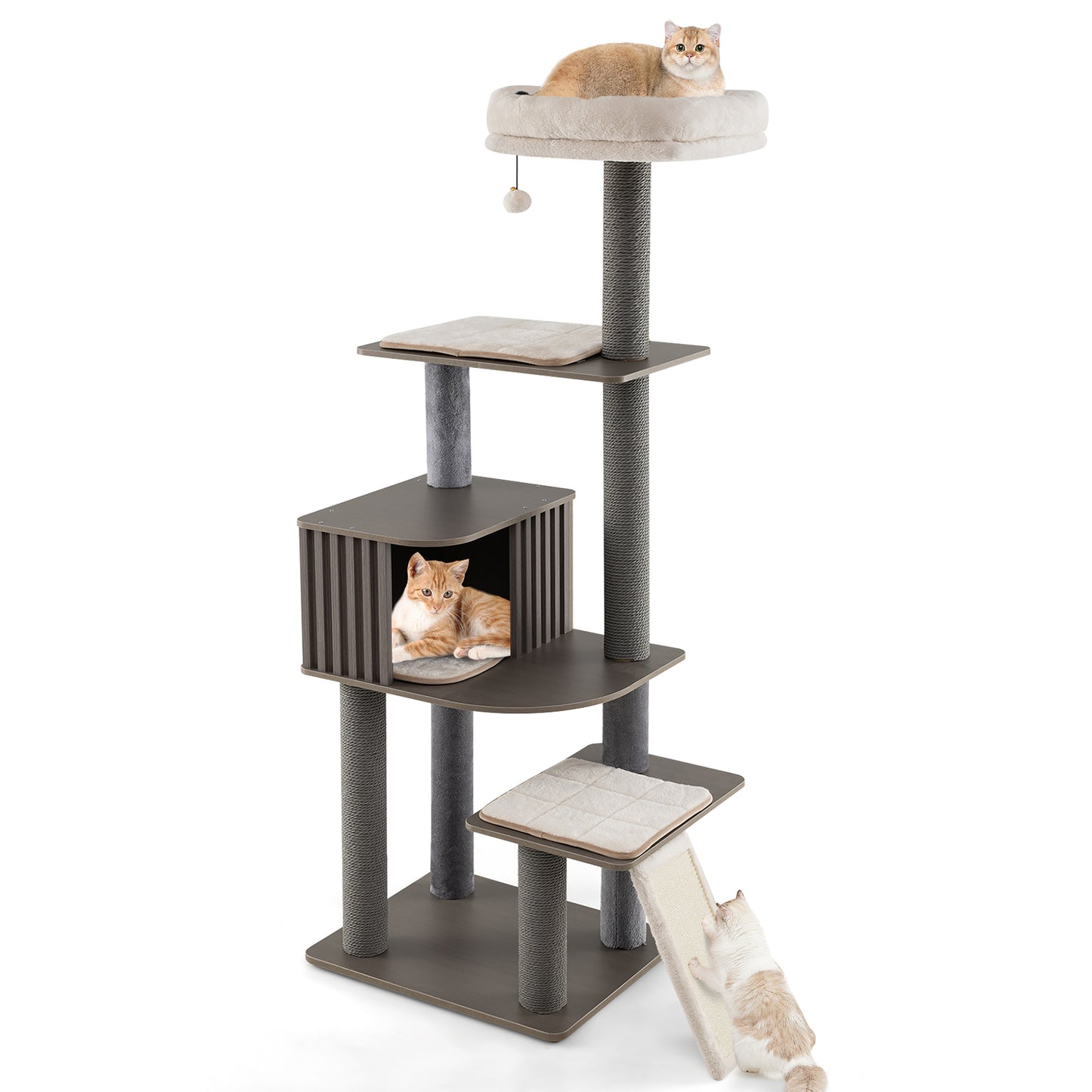Krabpaal – Kattenboom – Kattenhuis – Kattenmeubel – Klimpaal – 171 cm Hoog – Grote Condo Met Afneembare Kussens – Sisal Krabpanelen