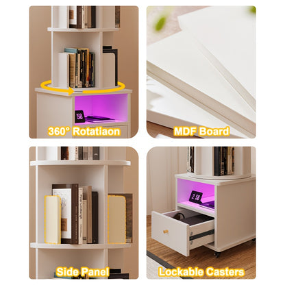 Draaibare Boekenkast – Boekplank – Boekenrek – Opbergkast – Boekhouder – 4 Planken Met Lade – 360° Draaibaar En Robuust Hout