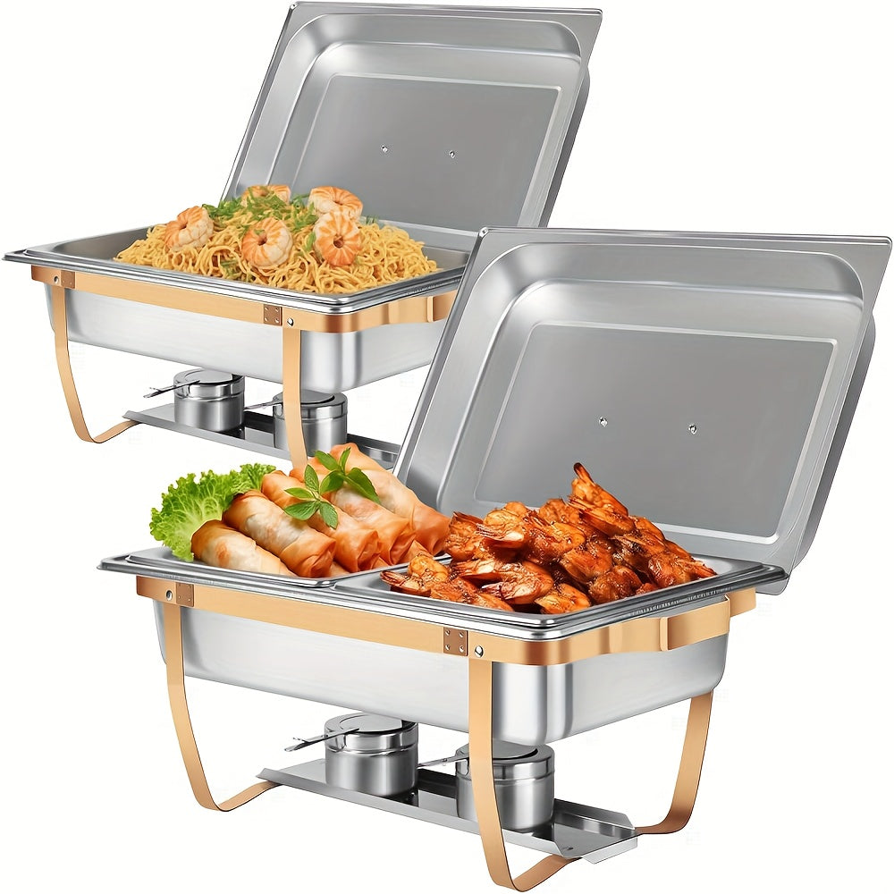 Chafing Dish – Buffetwarmer – Warmhoudplaat – Warmhoudschaal – Voedselverwarmer – 4-delige Set – Roestvrij Staal – 8 Quart Inhoud
