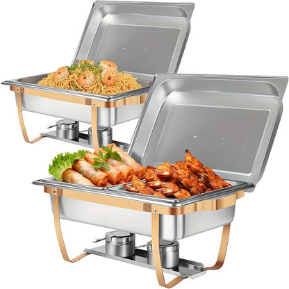 Chafing Dish – Buffetwarmer – Warmhoudplaat – Warmhoudschaal – Voedselverwarmer – 4-delige Set – Roestvrij Staal – 8 Quart Inhoud