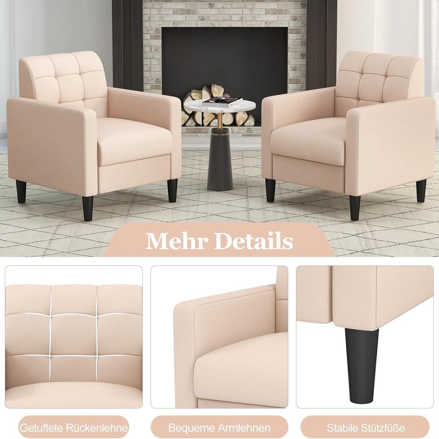 Velvet Fauteuil – Relaxstoel – Lounge Stoel – Armstoel – Leunstoel – Mid-Century Design – Zachte Velvet Bekleding – Stevige Houten Poten – Beige