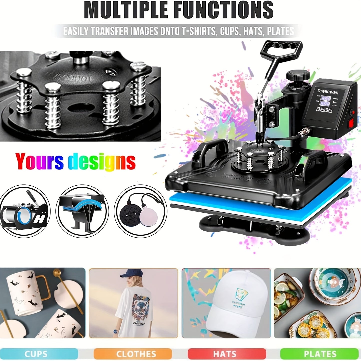 Hittepers – Transferpers – Sublimatiepers – Textieldrukpers – 5-in-1 Multifunctionele Machine – 30x38 cm Persoppervlak – 360° Draaibaar Design