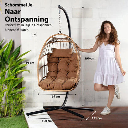 Hangende Ei-stoel – Hangstoel – Schommelstoel – Tuinstoel – Relaxstoel – Met Standaard – Draagvermogen 250 kg – Poedergecoat Stalen Frame