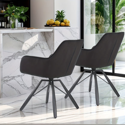 360° Draaibare Eetkamerstoelen – Draaistoelen – Velvet Stoelen – Bureaustoelen – Zwarte Stoelen – Set Van 2 – Ergonomisch Met Armleuningen – Stevige Metalen Pootjes