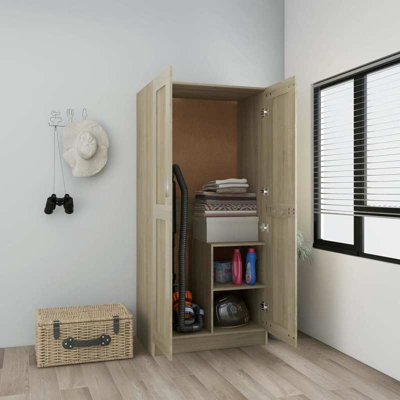 Garderobekast – Kledingkast – Kleerkast – Linnenkast – Opbergkast – Bruin – Compact Formaat 82,5x51,5x180 cm – Stevig Hardhouten Materiaal
