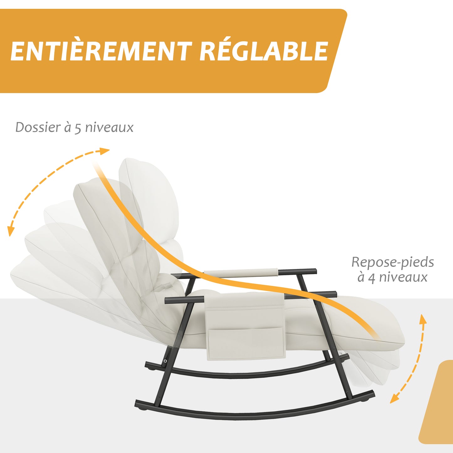 Schommelstoel – Relaxstoel – Voedingsstoel – Zitzakstoel – Lounge Stoel – Verstelbare Rugleuning – Verstelbare Voetsteun – Zacht Microfiber – Stalen Frame – Crèmekleur