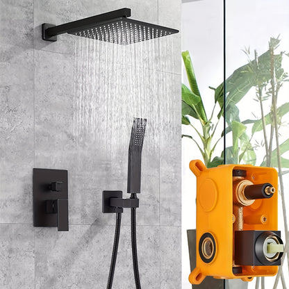 Messing Doucheset – Regendouche – Handdouche – Onderputz Douchset – Doucharmatuur – Zwart – Antiek Olie-Gewreven Afwerking – Verstelbare Hoogte 70-120 cm - QUORE