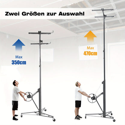Foldable Heavy-Duty Plasterboard Lift Suitable for Plasterboards - Adjustable Height (180-470cm), Portable 3-Wheel Lift with Parking Brake & 60° Tilt, Metal Frame for Drywall Installation, Ceiling & Wall - Ideal for DIY & Pr