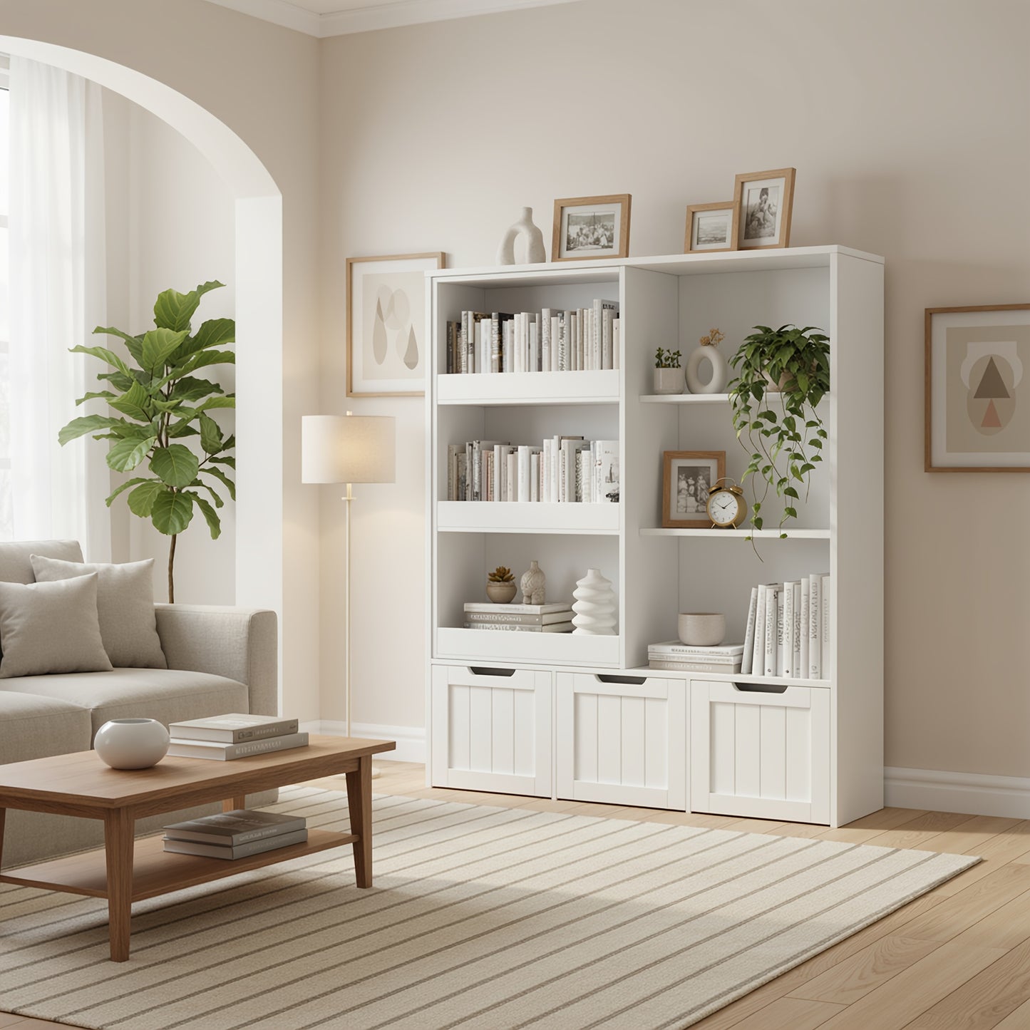 Boekenkast – Boekenrek – Vakkenkast – Opbergkast – Wandkast – Wit – Op Wieltjes – Hardhouten Materiaal
