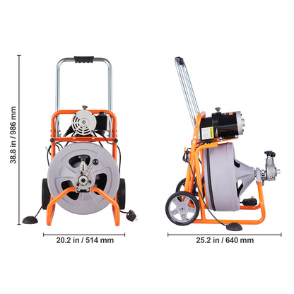 Ontstopper – Afvoerontstopper – Gootsteenontstopper – Rioolontstopper – Toiletontstopper – Automatische Kabelvoeding – 23 Meter Stalen Kabel met 8 Wisselbare Frezen