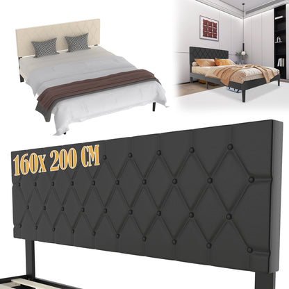 Bedframe – Gestoffeerd Bed – Tweepersoonsbed – Lattenbodem – Slaapbank – Kunstleer Hoofdbord – 160x200 cm – Draagkracht 300 kg