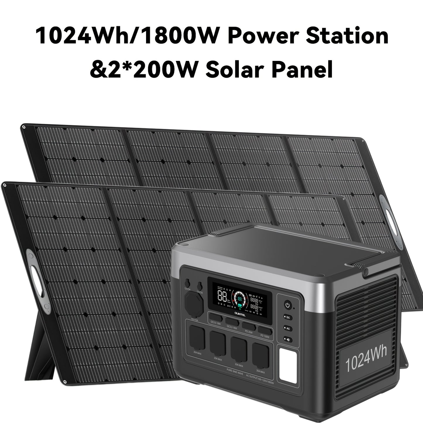 OUKITEL 1024Wh/1800W Portable Solar Power Station, Equipped with 200W Solar Panel, Solar Power Station with LiFePO4 Battery, 1 Hour Fast Charge for RV, Car, Camping & Outdoor Charging Station, Traveling, Fishing, Hiking, Moto