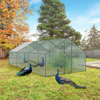 Buitenren Kippenren Vogelnest Dierenren Kippenhok – 3x6x2m Variant – Gegalvaniseerd Stalen Frame – PVC Gaas Met Zonnescherm