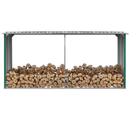 Houtopslag Schuur – Houtberging – Tuinschuur – Buitenberging – Berging Tuin – Groen – Stevige Constructie – Weerbestendig Gegalvaniseerd Staal – 330x92x153 cm