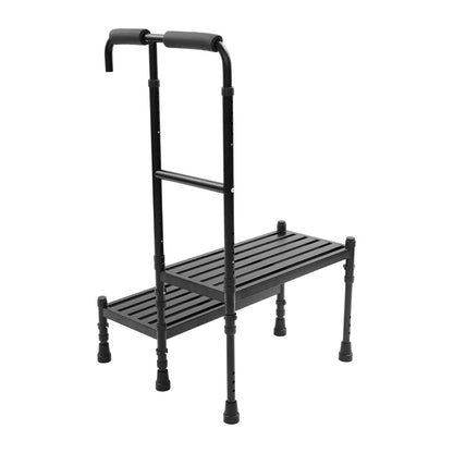 Heavy-Duty Step Stool with Handle & Adjustable Handrail - 2-Step Stairs Suitable for, Seniors,, - Sturdy Metal Stepping Stool with Wide Steps & Rubber Feet for Bed, Car, /Outdoor Use - Portable Ramp Stool