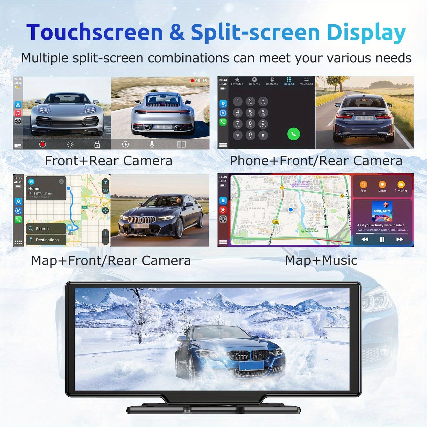 Dashcam – Auto Camera – Multimediasysteem – Recorder – Achteruitrijcamera – 10,26 Inch IPS Touchscreen – 4K Voorcamera & 1080p Achtercamera – Draadloze CarPlay & Android Auto – 64GB Geheugenkaart