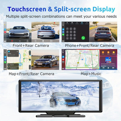 Dashcam – Auto Camera – Multimediasysteem – Recorder – Achteruitrijcamera – 10,26 Inch IPS Touchscreen – 4K Voorcamera & 1080p Achtercamera – Draadloze CarPlay & Android Auto – 64GB Geheugenkaart