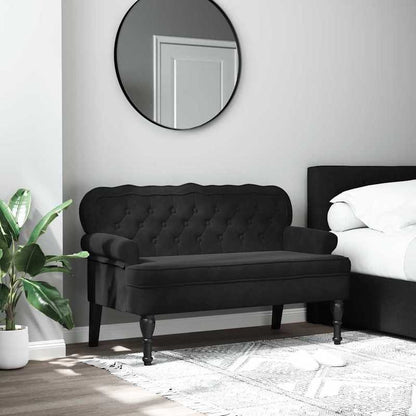 Bankje – Sofa Bank – Zitbank – Zitmeubel – Bankje Met Rugleuning – Zwarte Velvet Bekleding – Hardhouten Frame – Compact Design – Duurzaam