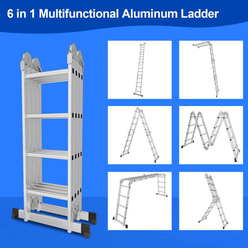 Inklapbare Aluminium Ladder – Multifunctionele Steektrap – A-Frame Trap – Telescopische Ladder – Werkplatform Ladder – Compact Opvouwbaar – Max. Draagkracht 150 kg