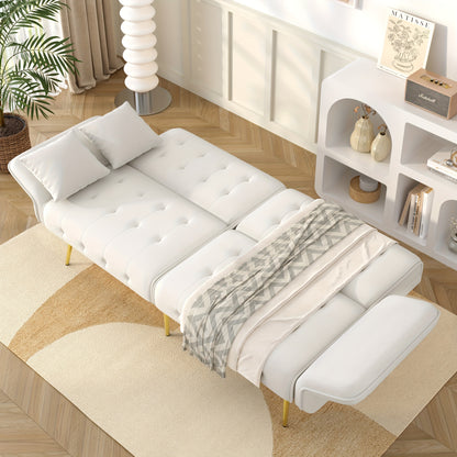 Bankbed – Slaapbank – Bedbank – Sofa – Logeerbed – Modern Wit – Verstelbare Rugleuning & Armleuningen – Handmatige Bediening Zonder Elektriciteit