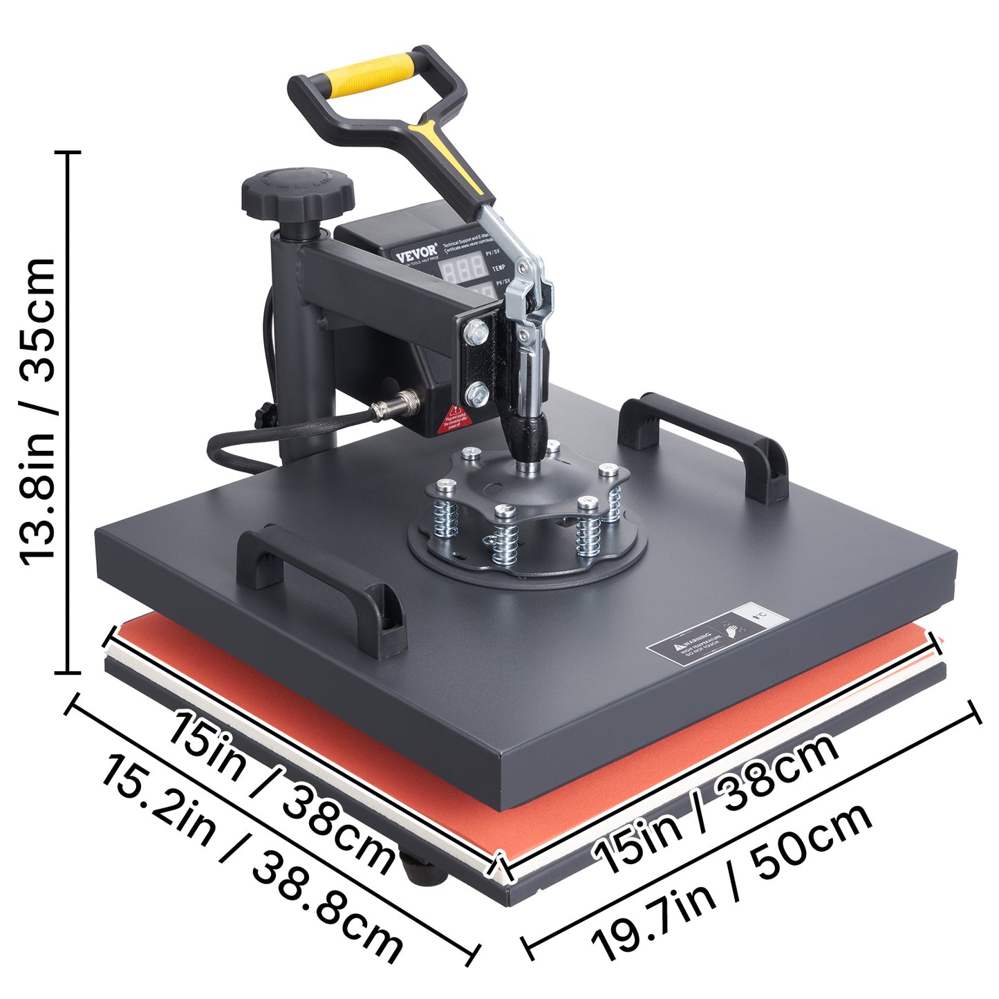 Warmtepers – Sublimatiepers – Transferpers – T-shirtpers – Pettenpers – 38x38 cm Platte Persplaat – Digitale Temperatuur- en Tijdregeling