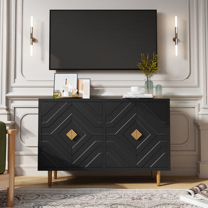 Opbergkast – Kast – Dressoir – Boekenkast – Ladekast – Vrijstaand – 4 Deuren en 4 Lades – Stevige MDF Constructie – Zwart-Gouden Poten – 68,5 cm Hoogte – Eenvoudige Montage