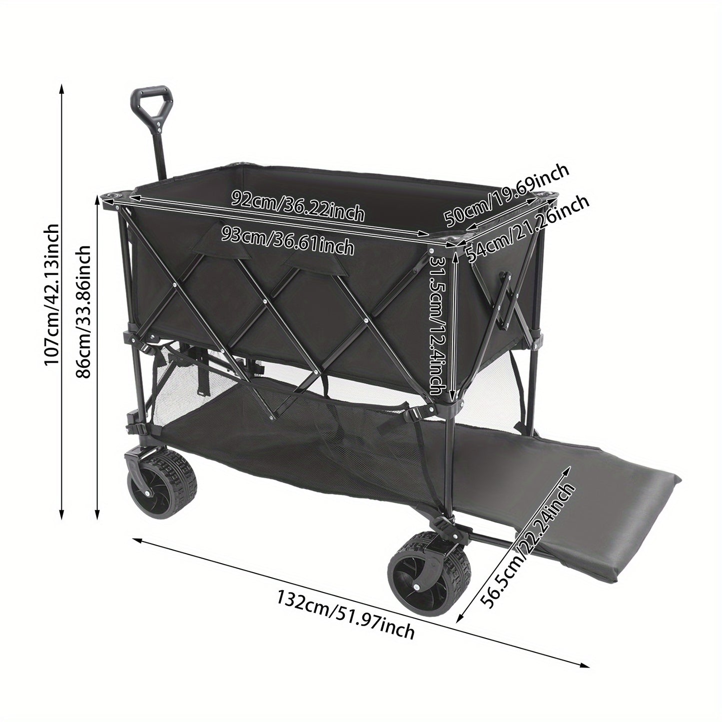 Campingkar – Bolderkar – Strandkar – Picknickkar – Tuinkar – Inklapbaar – Dubbel Laag Laadvlak – Draagvermogen 150 kg – Metalen Frame – Zwart