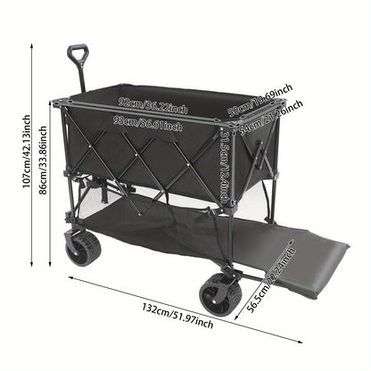 Campingkar – Bolderkar – Strandkar – Picknickkar – Tuinkar – Inklapbaar – Dubbel Laag Laadvlak – Draagvermogen 150 kg – Metalen Frame – Zwart