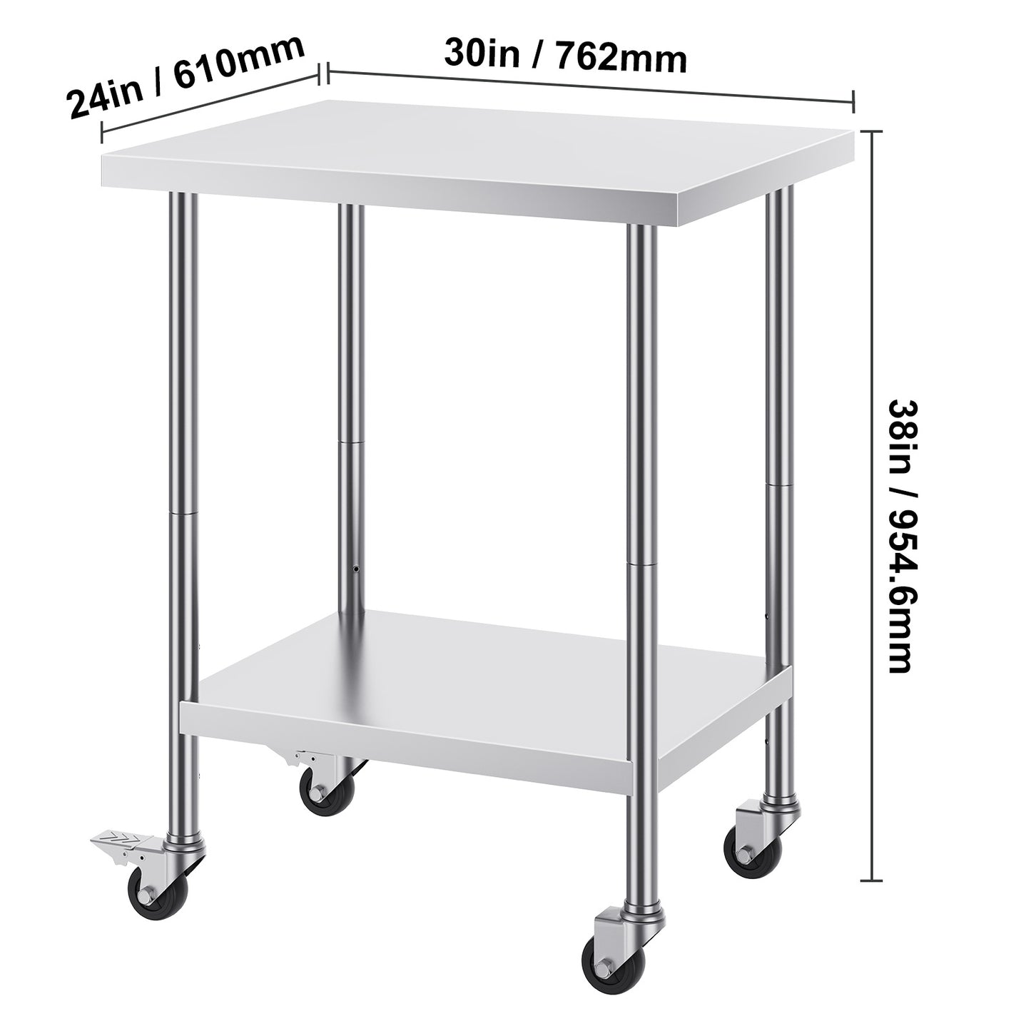 Werktafel – Werkbank – Werkbanktafel – Werkplek – RVS – Roestvrij Staal – 61x76x97 cm – 4 Zwenkwielen Met Rem