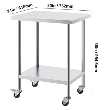 Werktafel – Werkbank – Werkbanktafel – Werkplek – RVS – Roestvrij Staal – 61x76x97 cm – 4 Zwenkwielen Met Rem